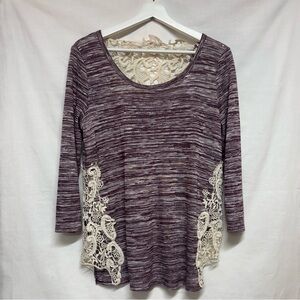 C Maroon and Cream Lace Detail Blouse